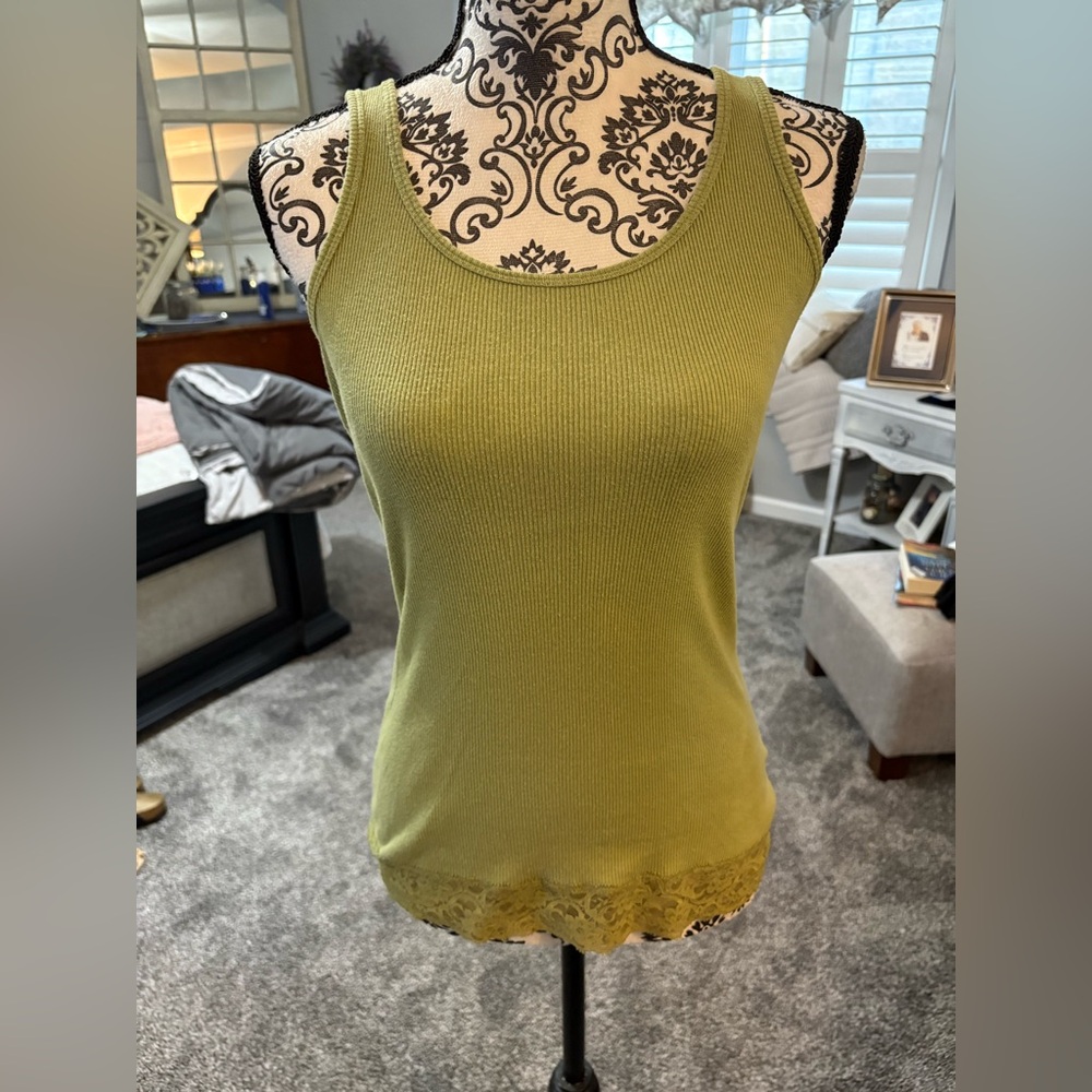 Olive Green Lace Trim Tank Top size medium
